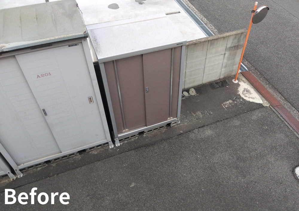 福山市賃貸アパートゴミストッカー新設工事前の物置ストッカー